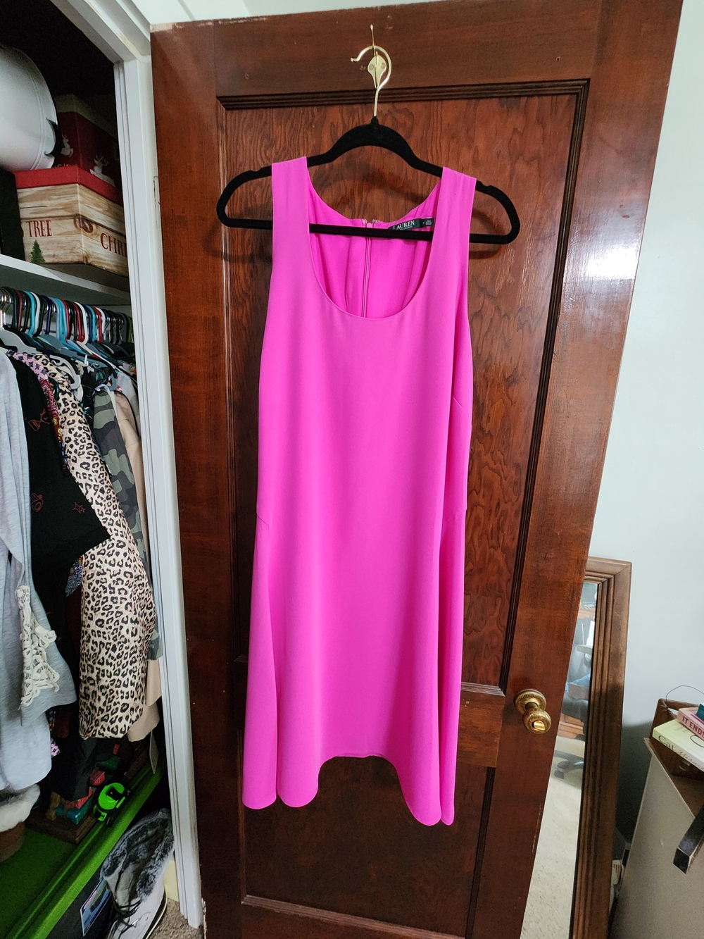 Lauren Ralph Lauren Bright Pink Sleeveless Midi Shift Dress